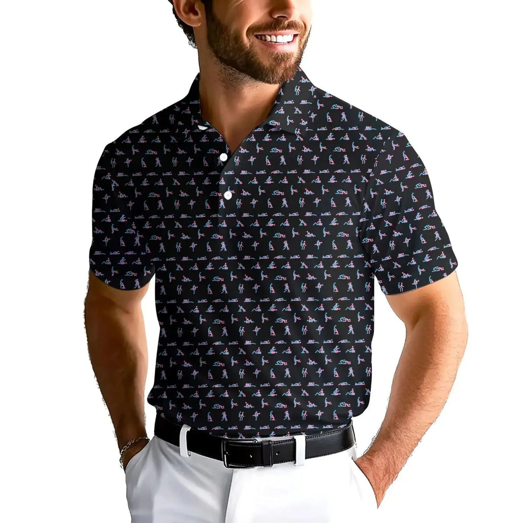 Stick Figure S-e-x Ed Polo Shirt – Funny Golf Polo for Men, Father's Day Gift, Breathable Athletic Menswear