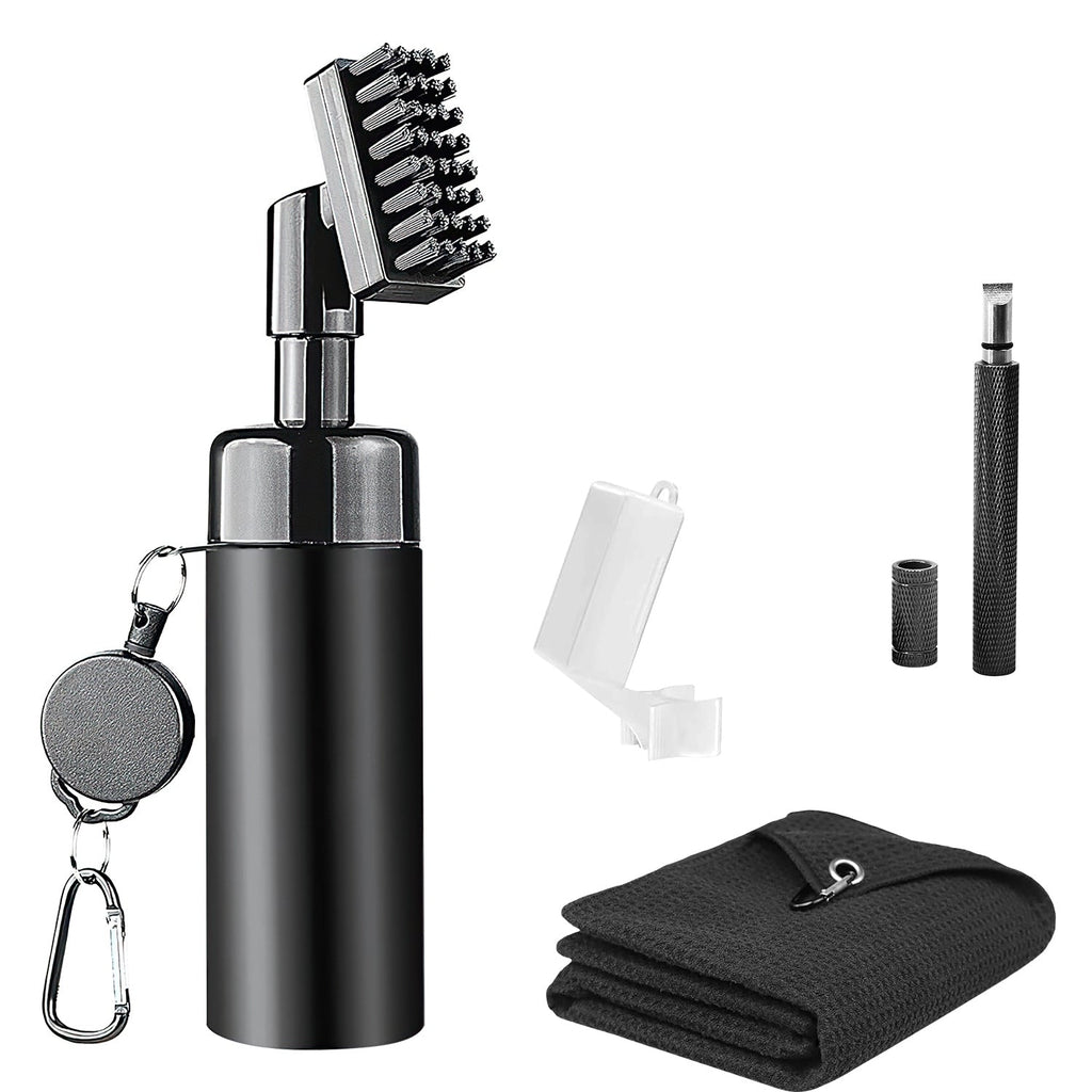 3 In 1 Golf Club Cleaning Kit Golf Club Cleaner Brush with 5Oz Water Bottle Retractable Clip Groove Sharpener Golf Towel Gift for Golfers